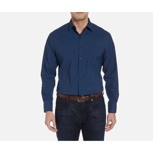 Peter Millar Yankee Blue Printed Townsend Button Down Long Sleeve Shirt Size XL